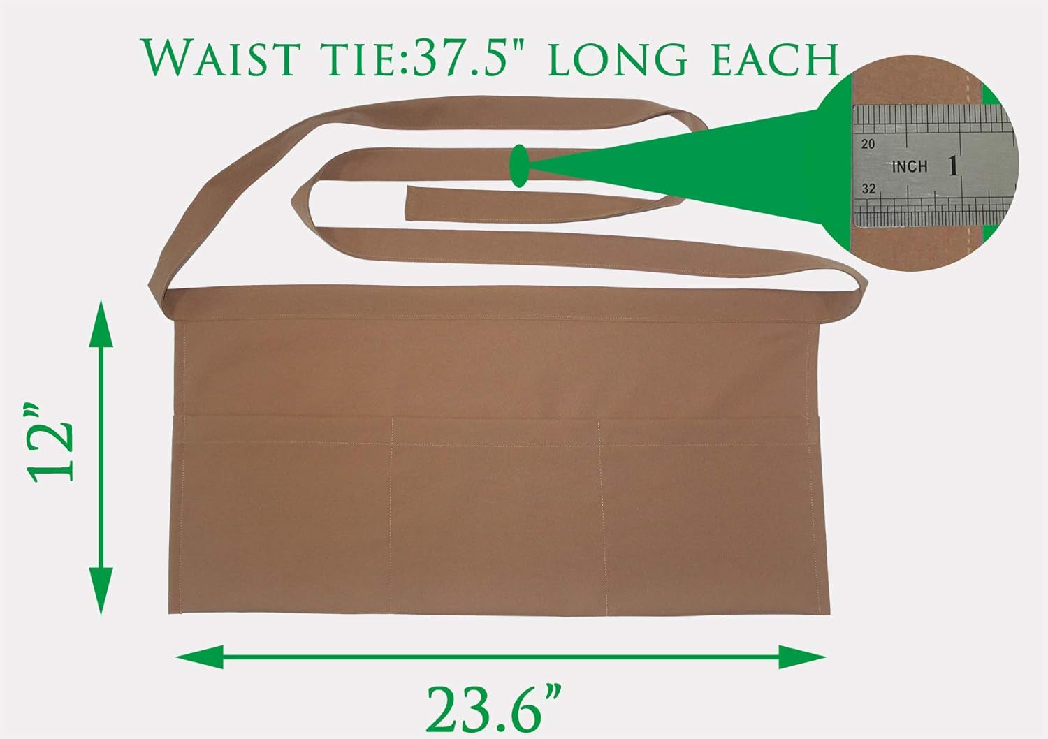 Resist Water 3 Big Pockets Waist Server Apron Kitchen Restaurant Unisex Half Aprons