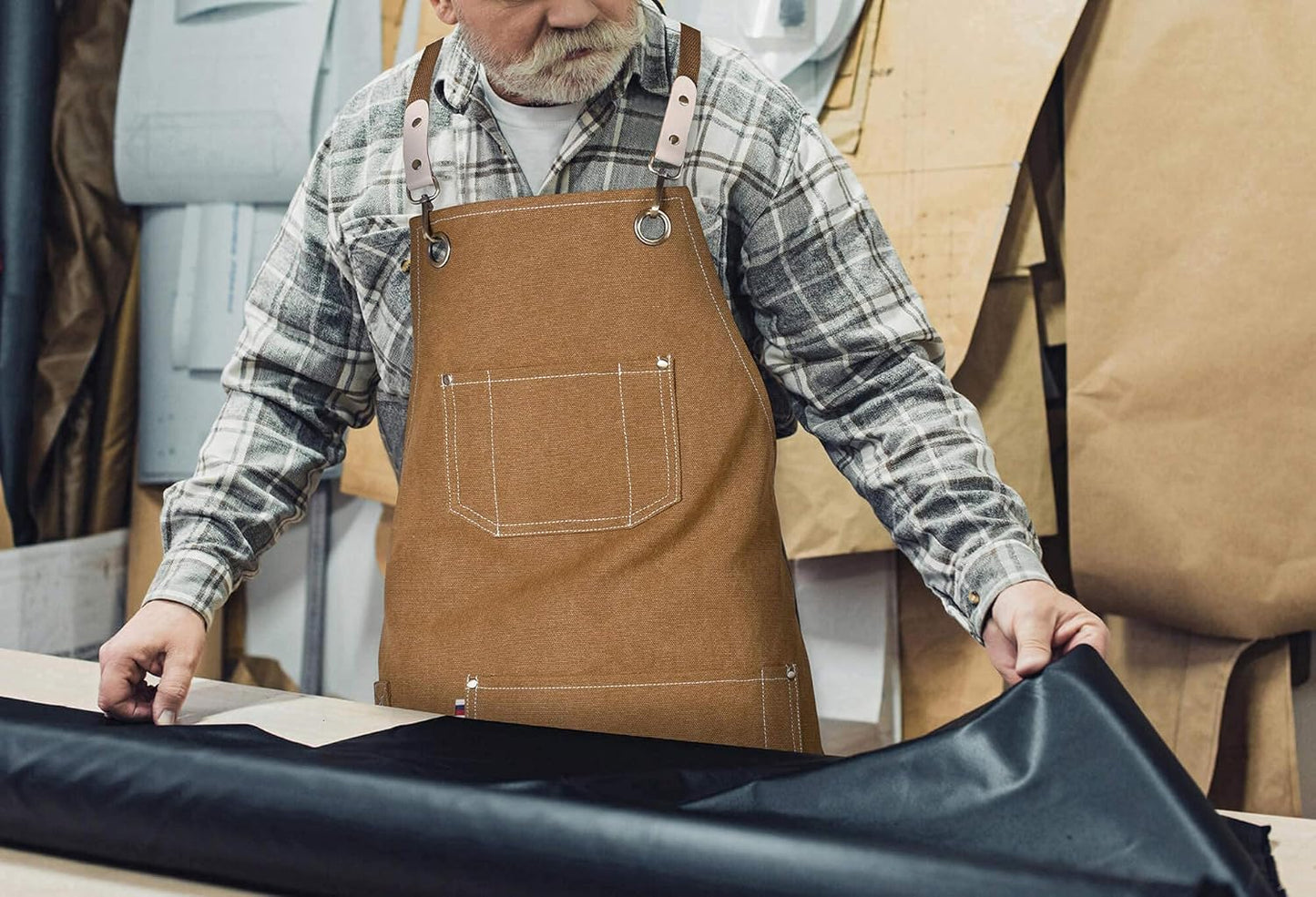 Chef Aprons, Kitchen Cooking Grilling Apron,Cotton Canvas Apron for Women and Men, Cross Back Apron and Large Pockets, Artist Apron,Birthday Gift, Adjustable M to XXL, Khaki