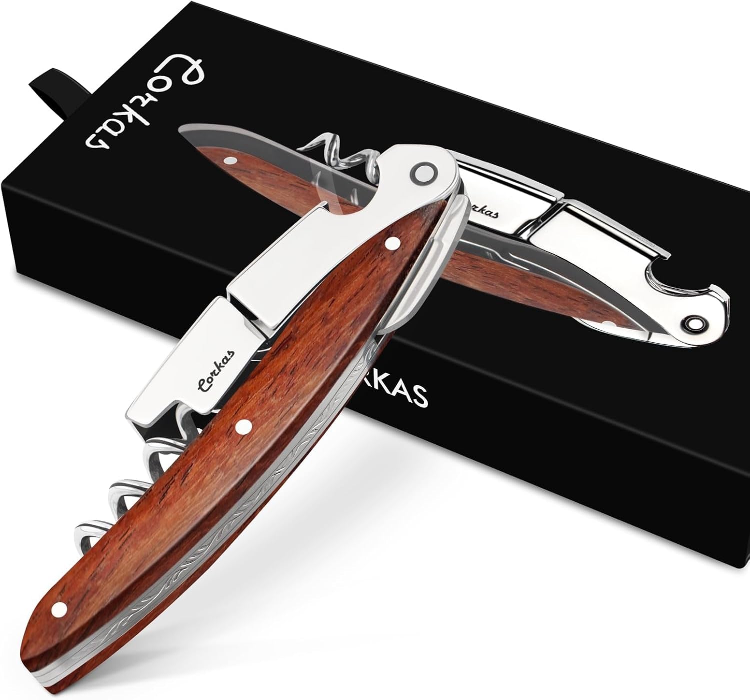 Wine Opener, Porfessional Bottle Opener, All-In-One Corkscrew with Premium Rosewood Handle & Foil Cutter, Wine Bottle Opener & Wine Key for Sommeliers, Waiters, Bartenders & Home