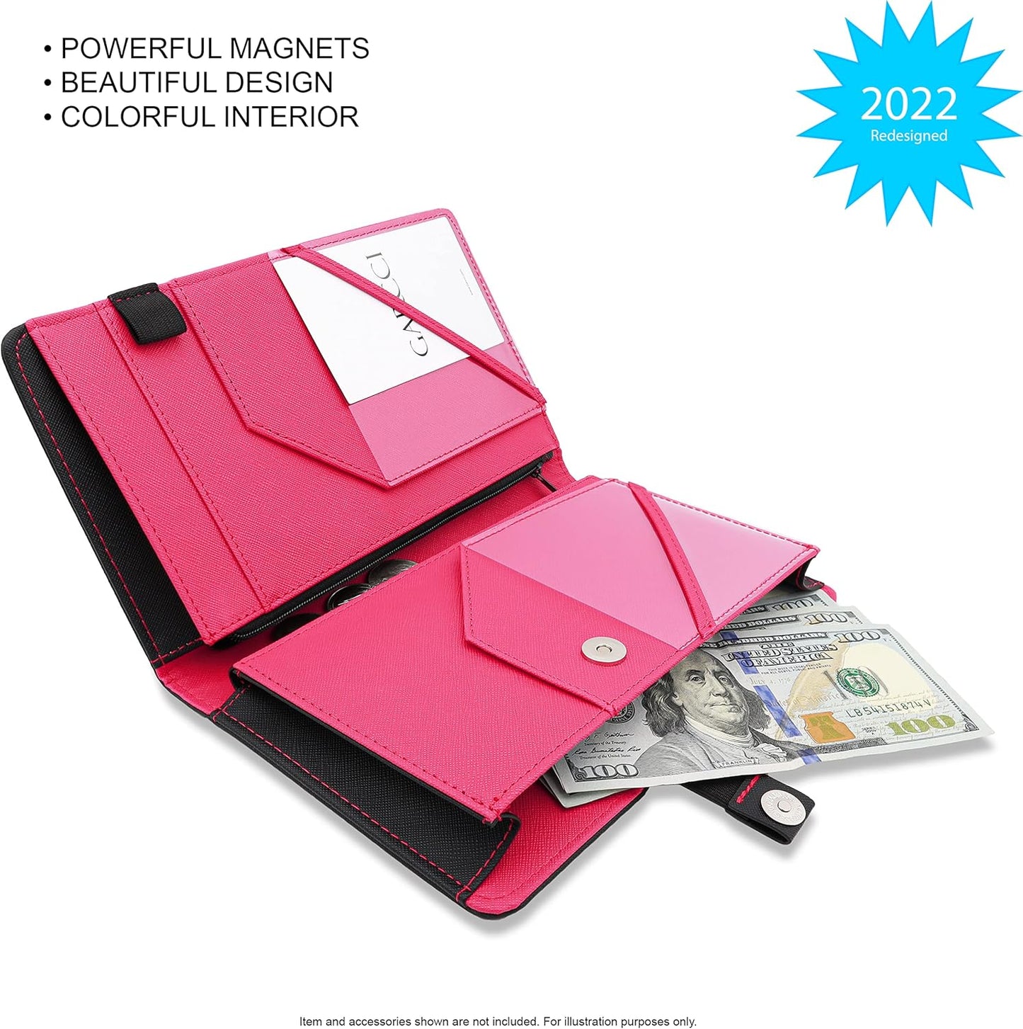 Server Book Pro, 2Nd Gen, with Expandable Pocket Double Magnet & Zipper Expandable Pocket (8.5 in X 5 In, Large Storage Capacity) - Black/Magenta