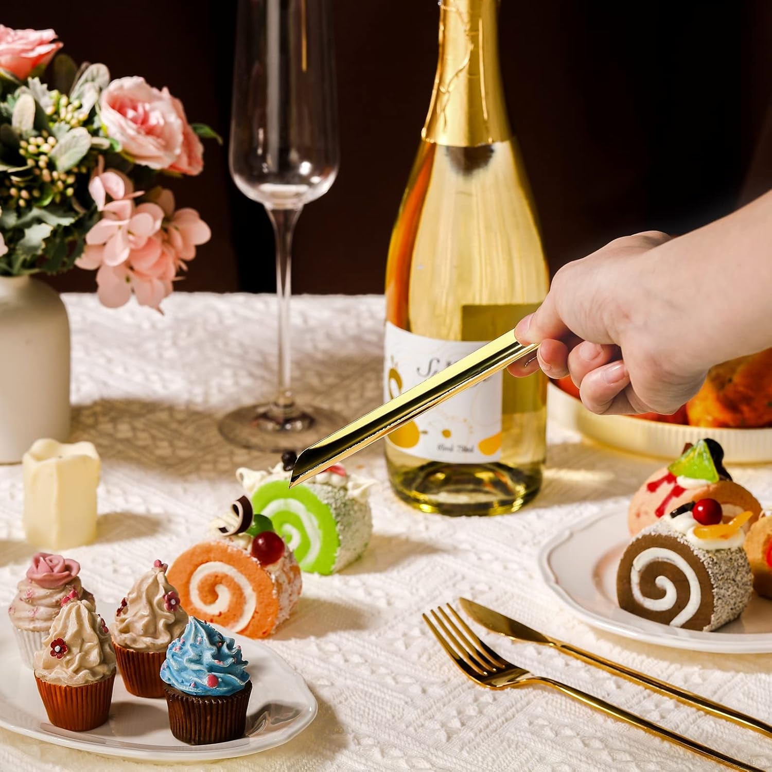 Crumbers for Servers, Table Crumb Sweepers Bread Cleaner Stainless Steel Table Crumbers for Tablecloth in Restaurants and Homes, Servers, Waiters, Waitresses Tool Accessories(Gold,10)