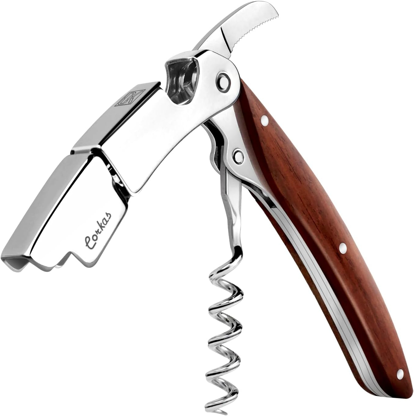 Wine Opener, Porfessional Bottle Opener, All-In-One Corkscrew with Premium Rosewood Handle & Foil Cutter, Wine Bottle Opener & Wine Key for Sommeliers, Waiters, Bartenders & Home