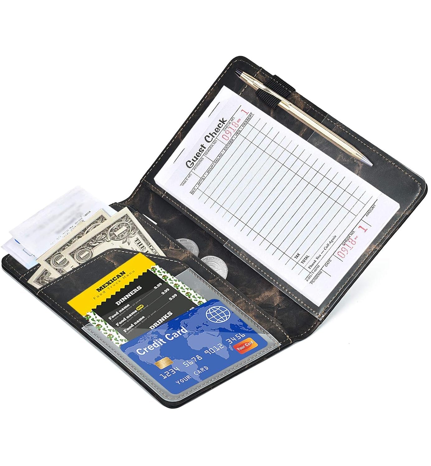 Server Books for Waitress - Marble Texture Leather Waiter Book Server Wallet with Zipper Pocket, Cute Waitress Book&Waitstaff Organizer with Money Pocket Fit Server Apron