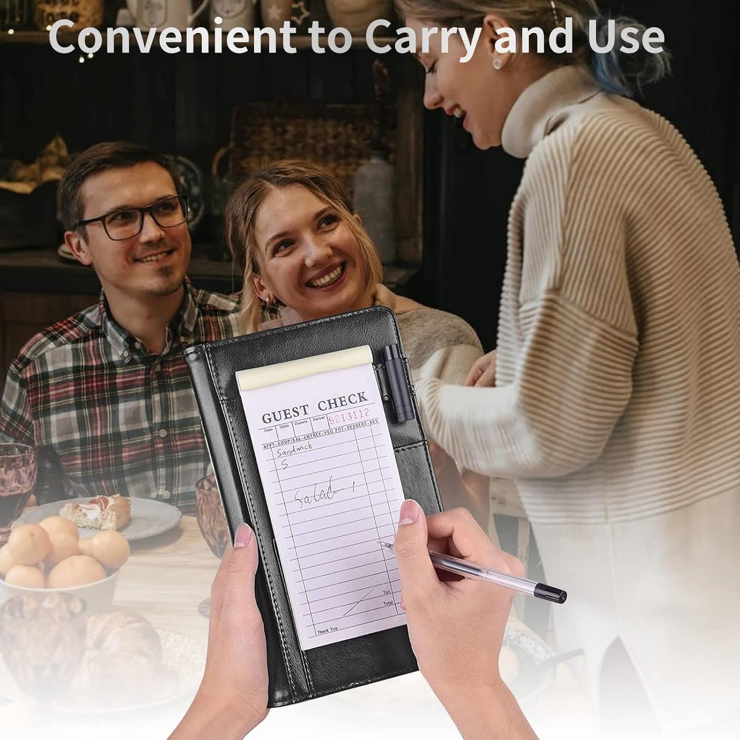 Server Books for Waitress with Zipper Pocket - Leather Waiter Waitress Book Server Restaurant Guest Check Holder Presenter with Money Organizer Wallet Fit Serving Aprons, Glitter Dots