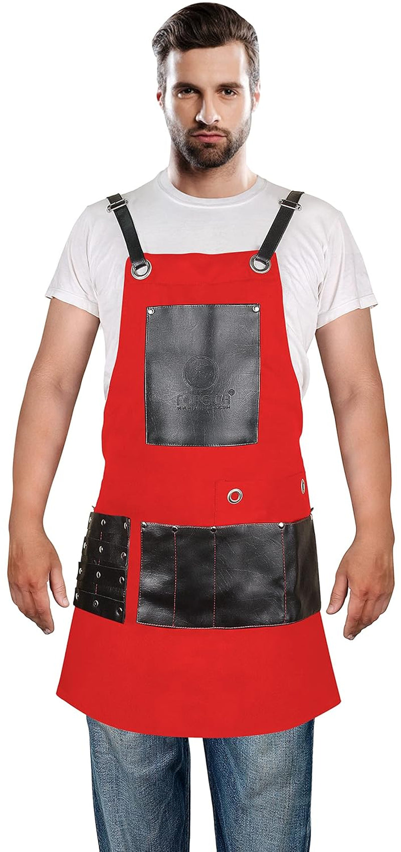 Professional Cotton Apron Hair Cutting Hairdressing Barber Apron Chef Apron for Men Women (Red)