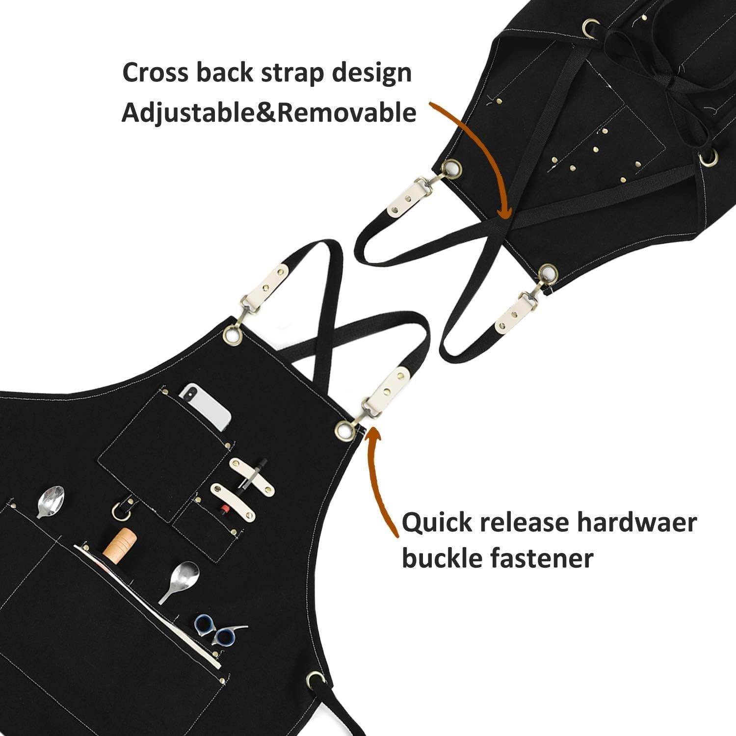 Chef Apron Water Resistant Canvas Cross Back Adjustable Apron for Men Women