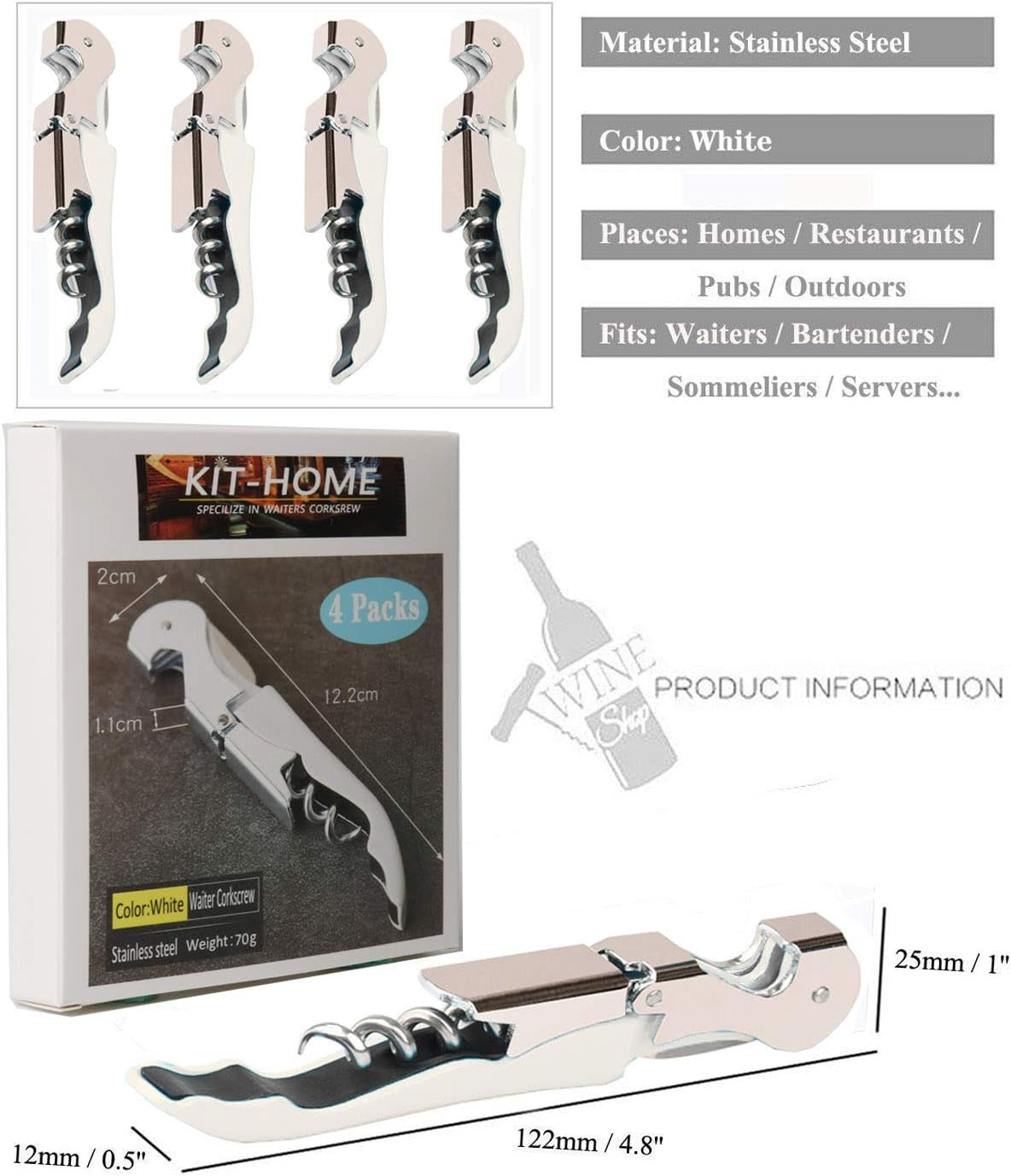 Professional Waiter Corkscrew Wine Openers Set (4 Pcs),Upgraded with Heavy Duty Stainless Steel Hinges Wine Key for Restaurant Waiters, Sommelier, Bartenders