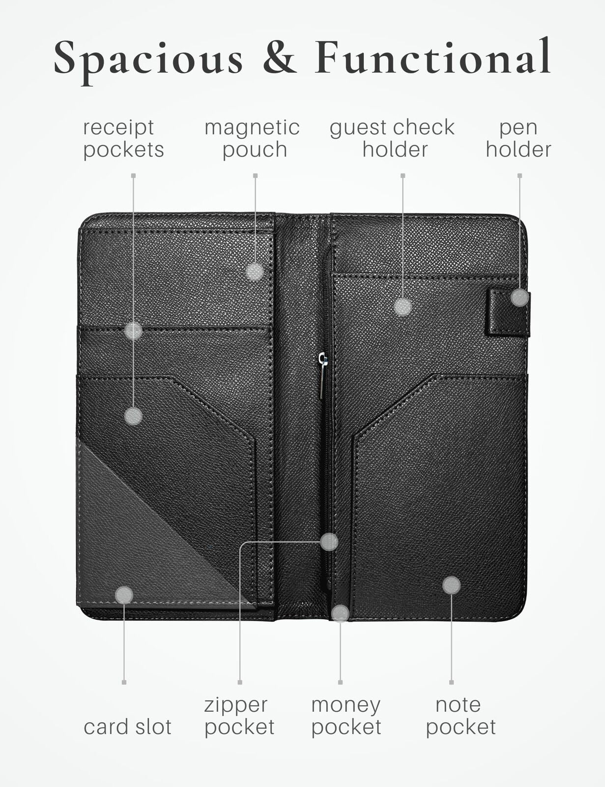 Server Book with Zipper and Magnetic Pocket, Cute Waitress Book Server Bookle...