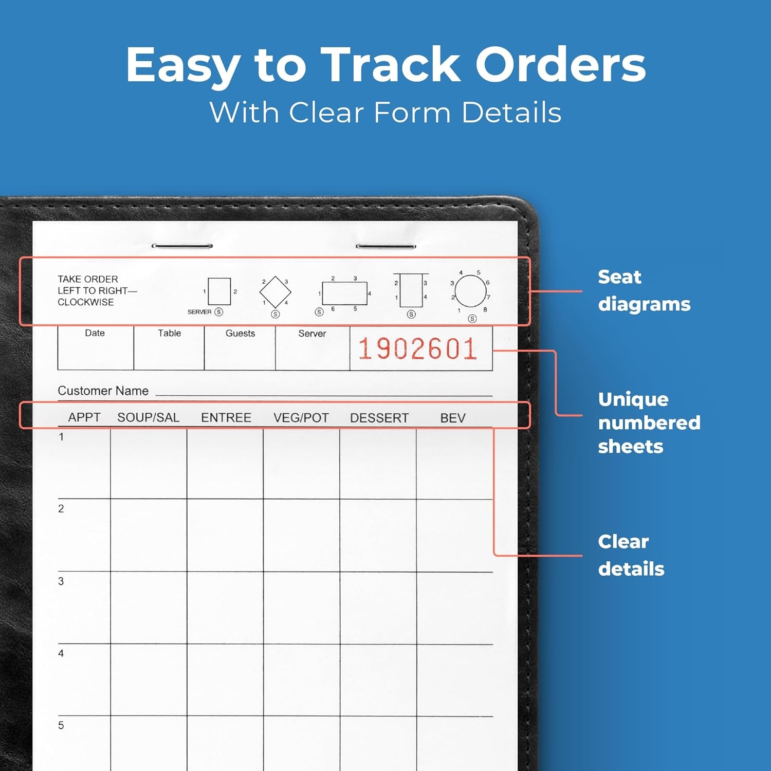 Server Note Pads Paper, Guest Check Books, Total 1000 Sheets, 10 Pads, 100 Sheets/Pad, Guest Check Pads, Order Pads for Servers, Waitress Notepads for Restaurant, Bar, Cafe, Diners