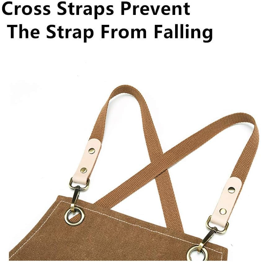 Chef Aprons, Kitchen Cooking Grilling Apron,Cotton Canvas Apron for Women and Men, Cross Back Apron and Large Pockets, Artist Apron,Birthday Gift, Adjustable M to XXL, Khaki