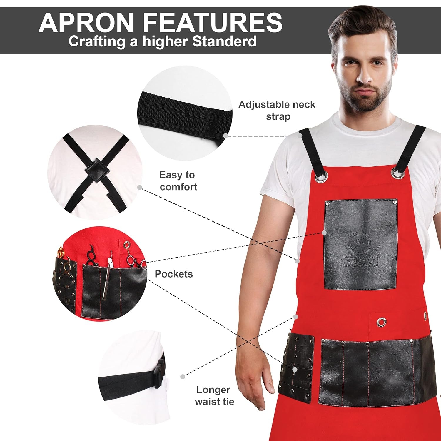 Professional Cotton Apron Hair Cutting Hairdressing Barber Apron Chef Apron for Men Women (Red)
