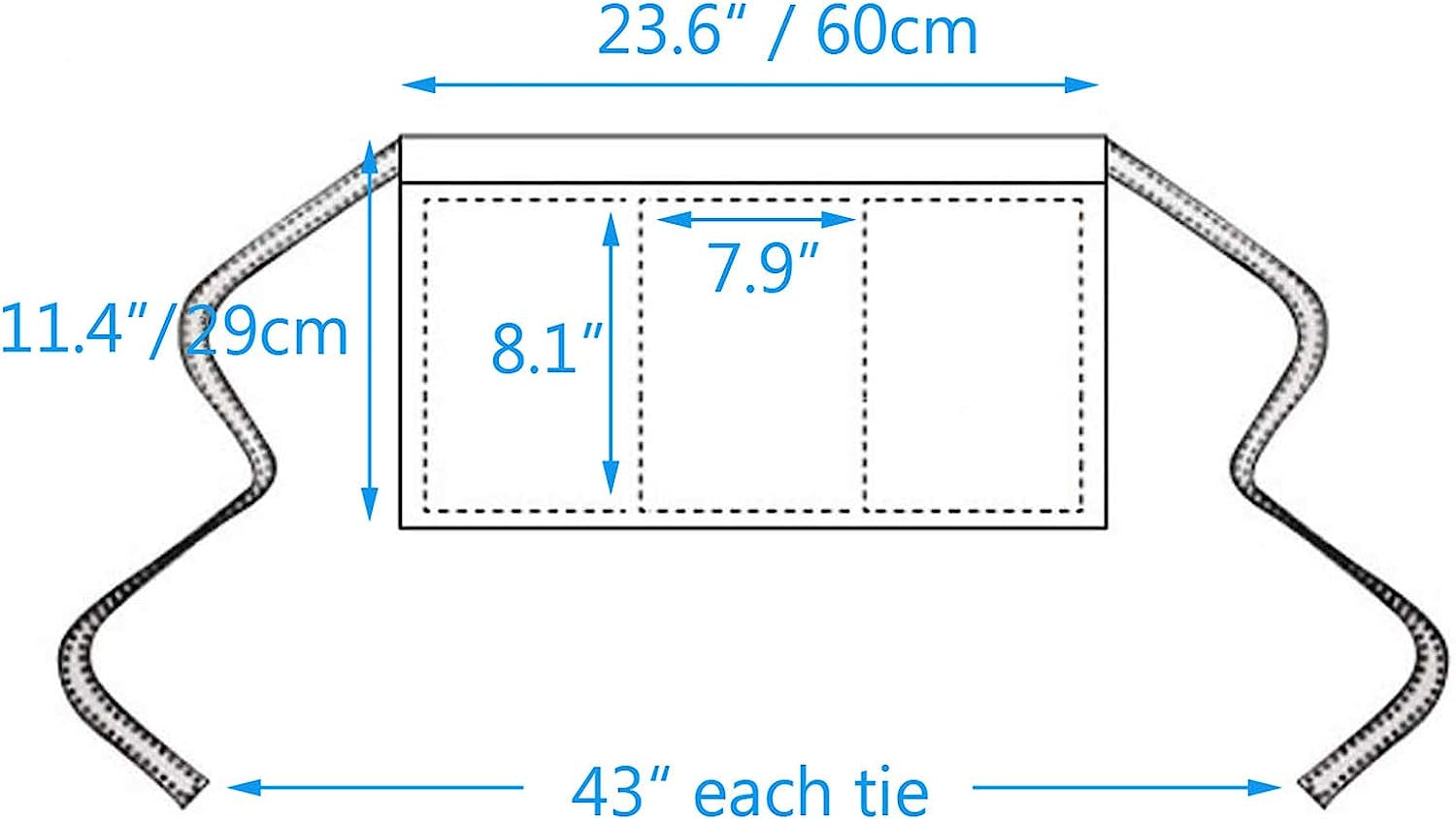 Waist Apron with 3 Pockets 12 Pack - Black Waitress Server Short Apron