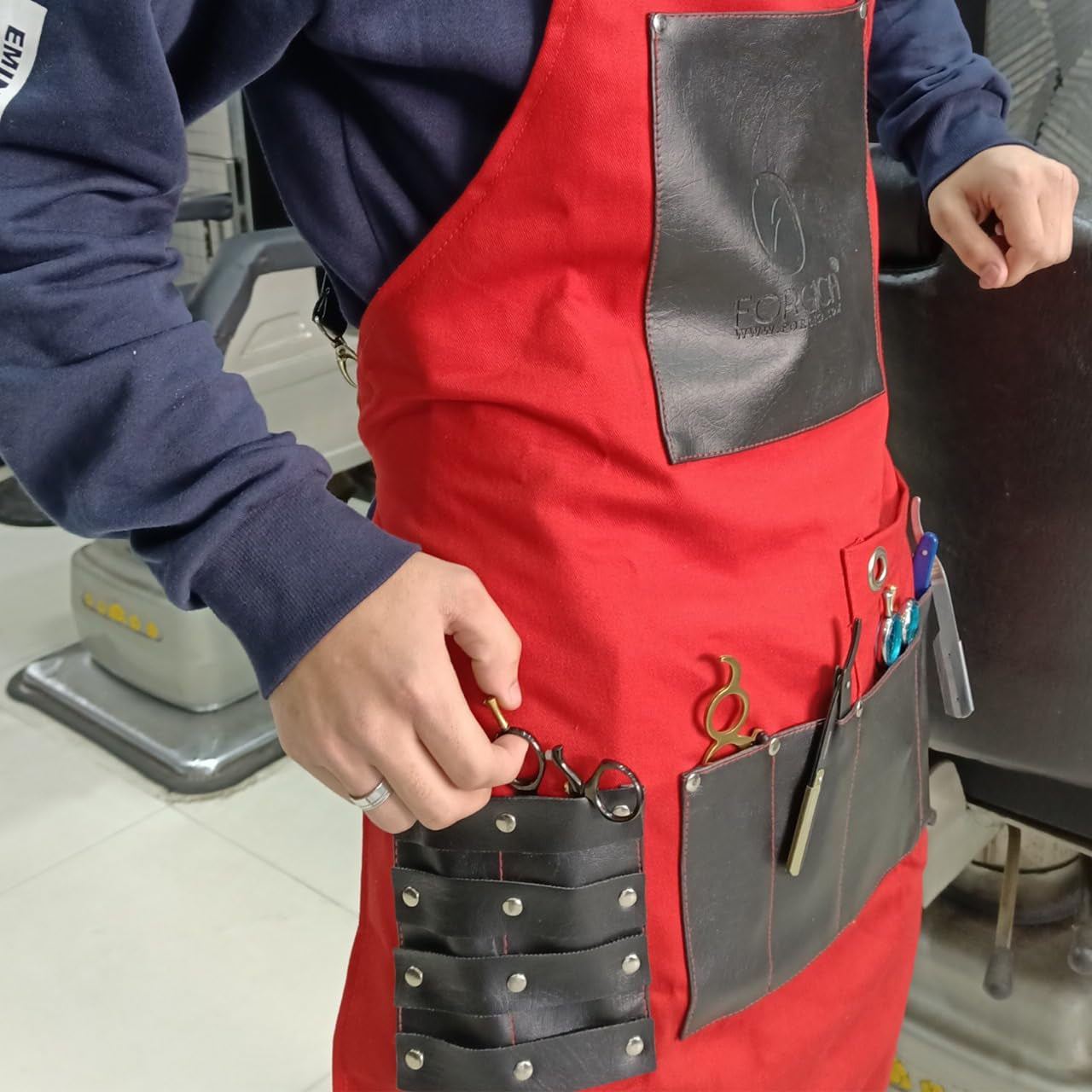 Professional Cotton Apron Hair Cutting Hairdressing Barber Apron Chef Apron for Men Women (Red)