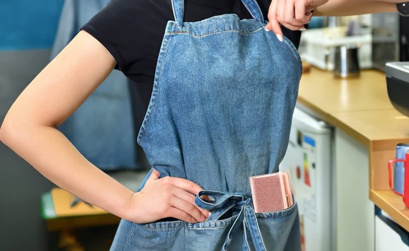 Server Books for Waitress - Leather Waitress Book Server Wallet with Elastic Bandage Closure - Organizer with Money Pocket Fit Server Apron - Sparkly Serving Accessory-Glitter Rose Gold