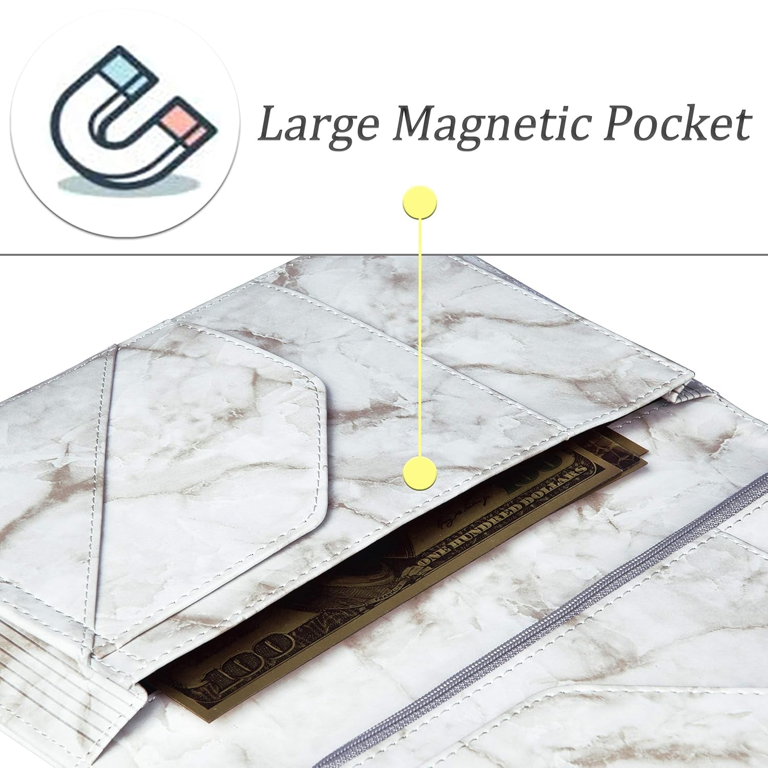 Server Books for Waitress, Restaurant Guest Check Organizer,  Waitress Book with Zipper High Volume Pocket and Magnetic Closure, Presenters Card Holder for Waiter, Bartender (2022 Marble Gary)