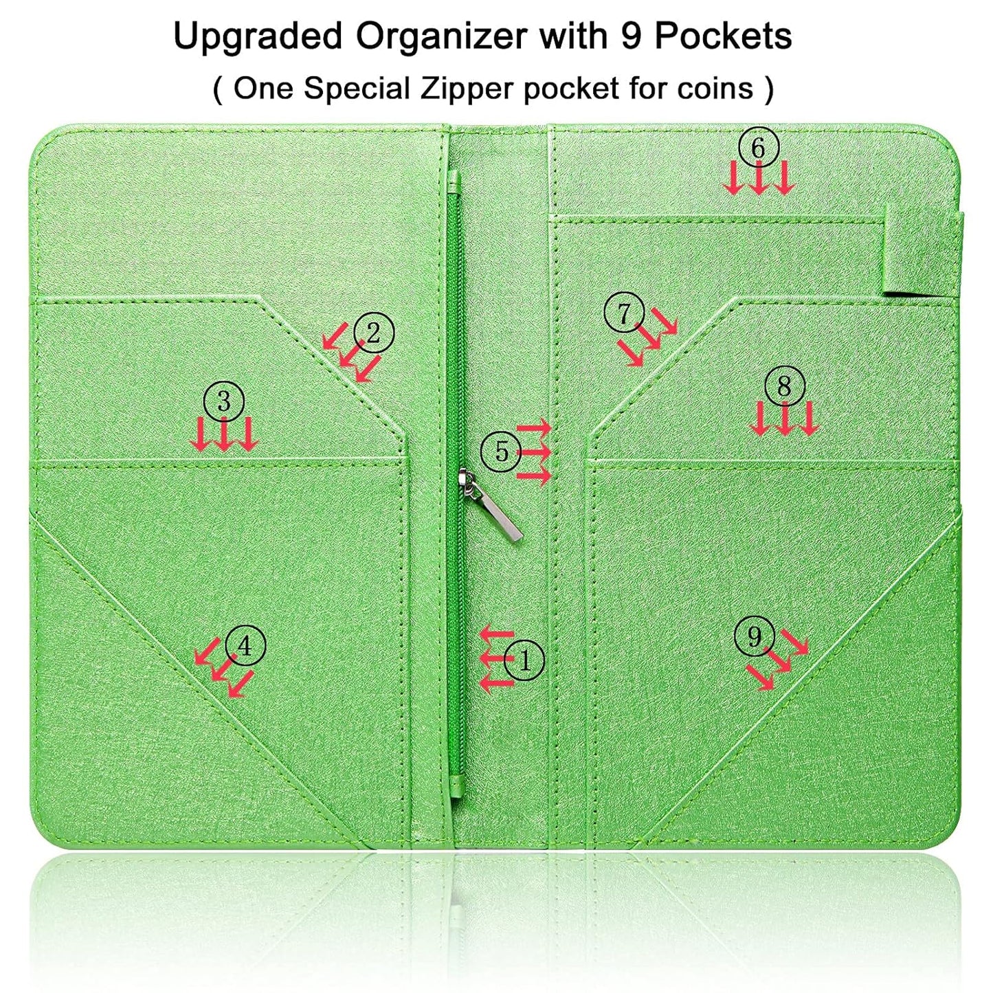 Server Book, PU Leather Server Books for Waitress, Waitress Book with 1 Zipper Pocket, Waiter Wallet with 9 Pockets and 1 Pen Holder, Server Note Pad Checkbook Fit Server Apron- Dinosaurs