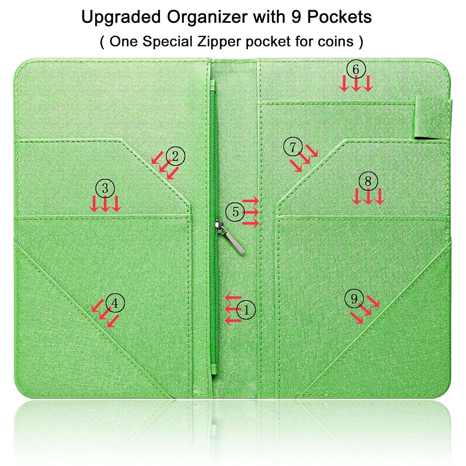 Server Book, PU Leather Server Books for Waitress, Waitress Book with 1 Zipper Pocket, Waiter Wallet with 9 Pockets and 1 Pen Holder, Server Note Pad Checkbook Fit Server Apron- Dinosaurs