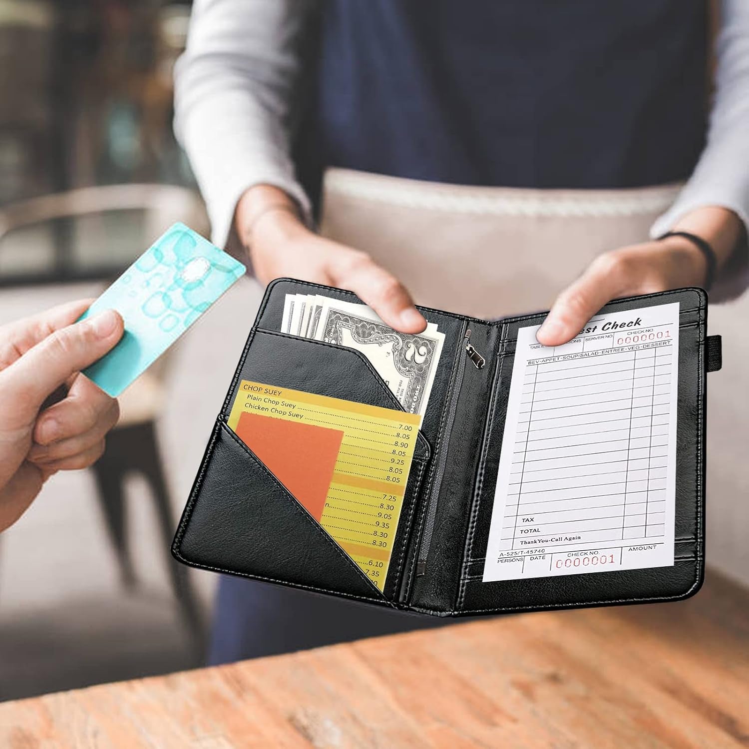 Server Book Organizer, Beach Palm Trees Server Books for Waitress, PU Leather Waiter Book Organizer with Zipper Pocket Guest Checks Books Holder for Restaurant Fit Server Apron