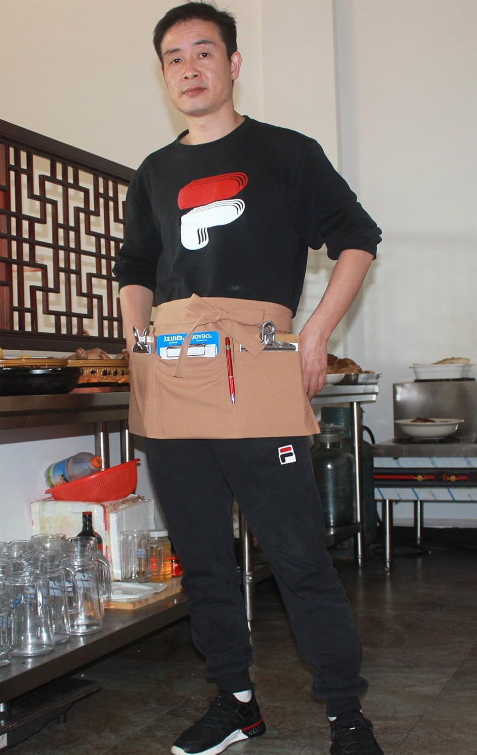 Resist Water 3 Big Pockets Waist Server Apron Kitchen Restaurant Unisex Half Aprons