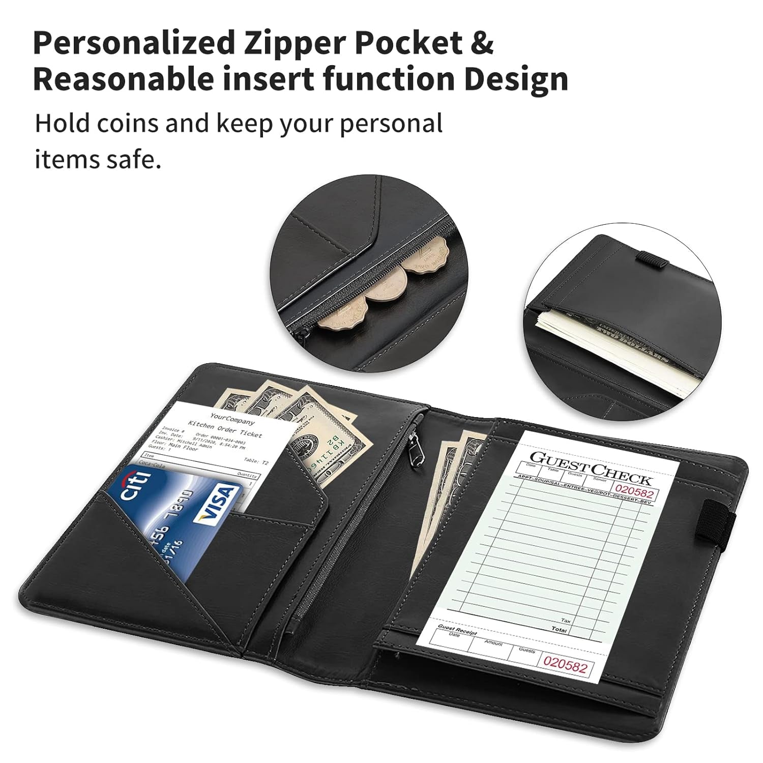 Server Book Organizer, Beach Palm Trees Server Books for Waitress, PU Leather Waiter Book Organizer with Zipper Pocket Guest Checks Books Holder for Restaurant Fit Server Apron