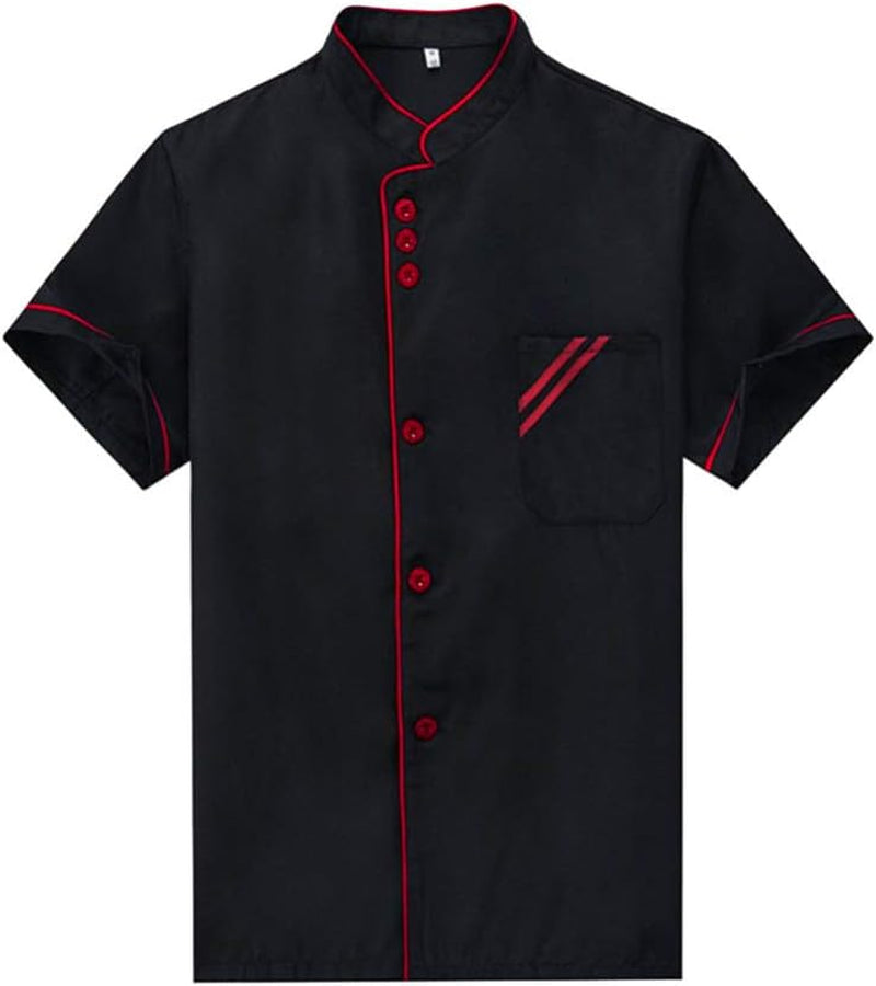 Chef Coat Chef Code Short Sleeve Chef Uniform Chef Jacket Catering Shirt for Bakery Kitchen Restaurant Size XXL (Black)