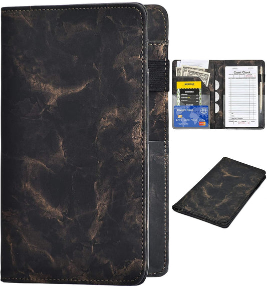 Server Books for Waitress - Marble Texture Leather Waiter Book Server Wallet with Zipper Pocket, Cute Waitress Book&Waitstaff Organizer with Money Pocket Fit Server Apron