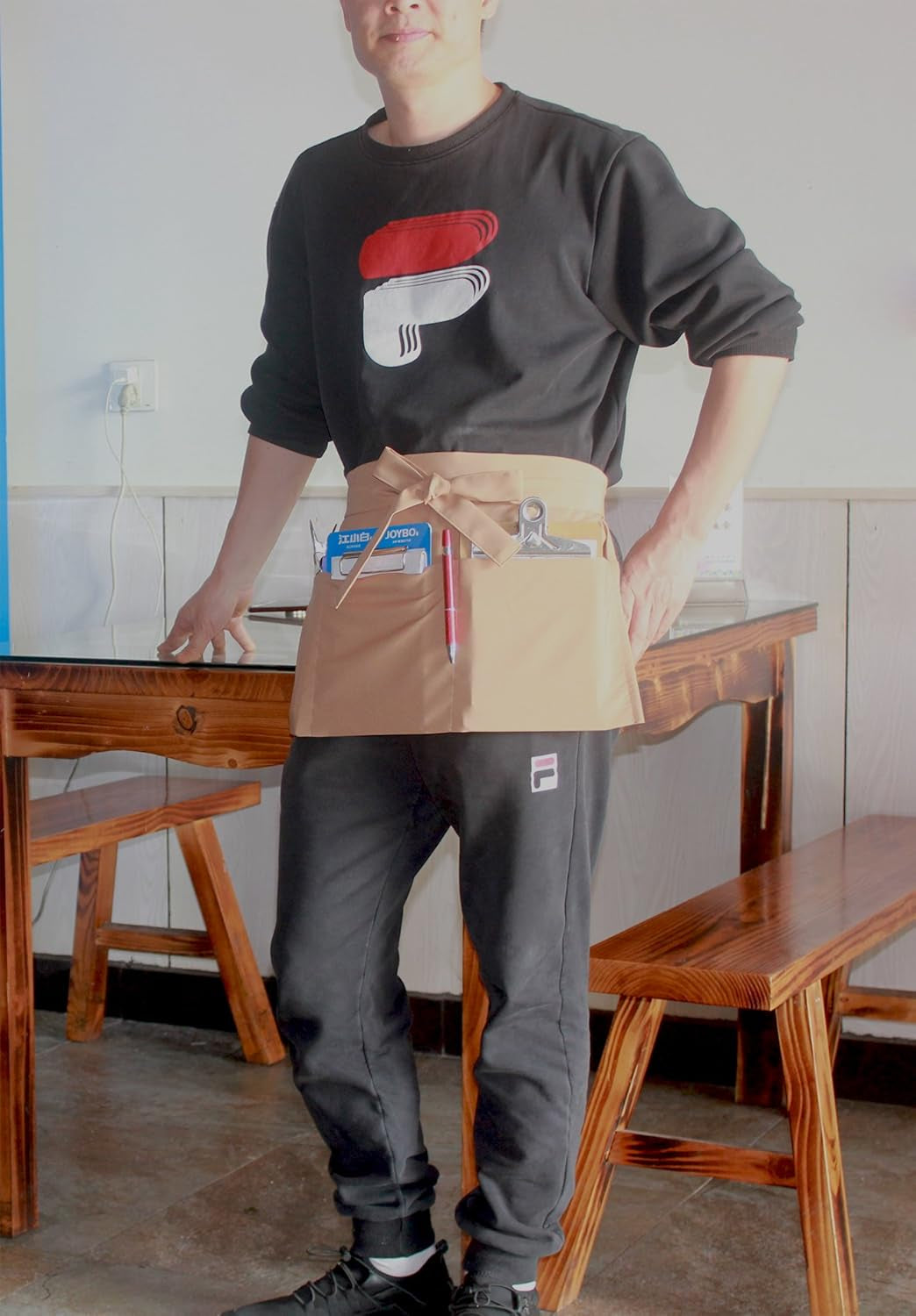 Resist Water 3 Big Pockets Waist Server Apron Kitchen Restaurant Unisex Half Aprons