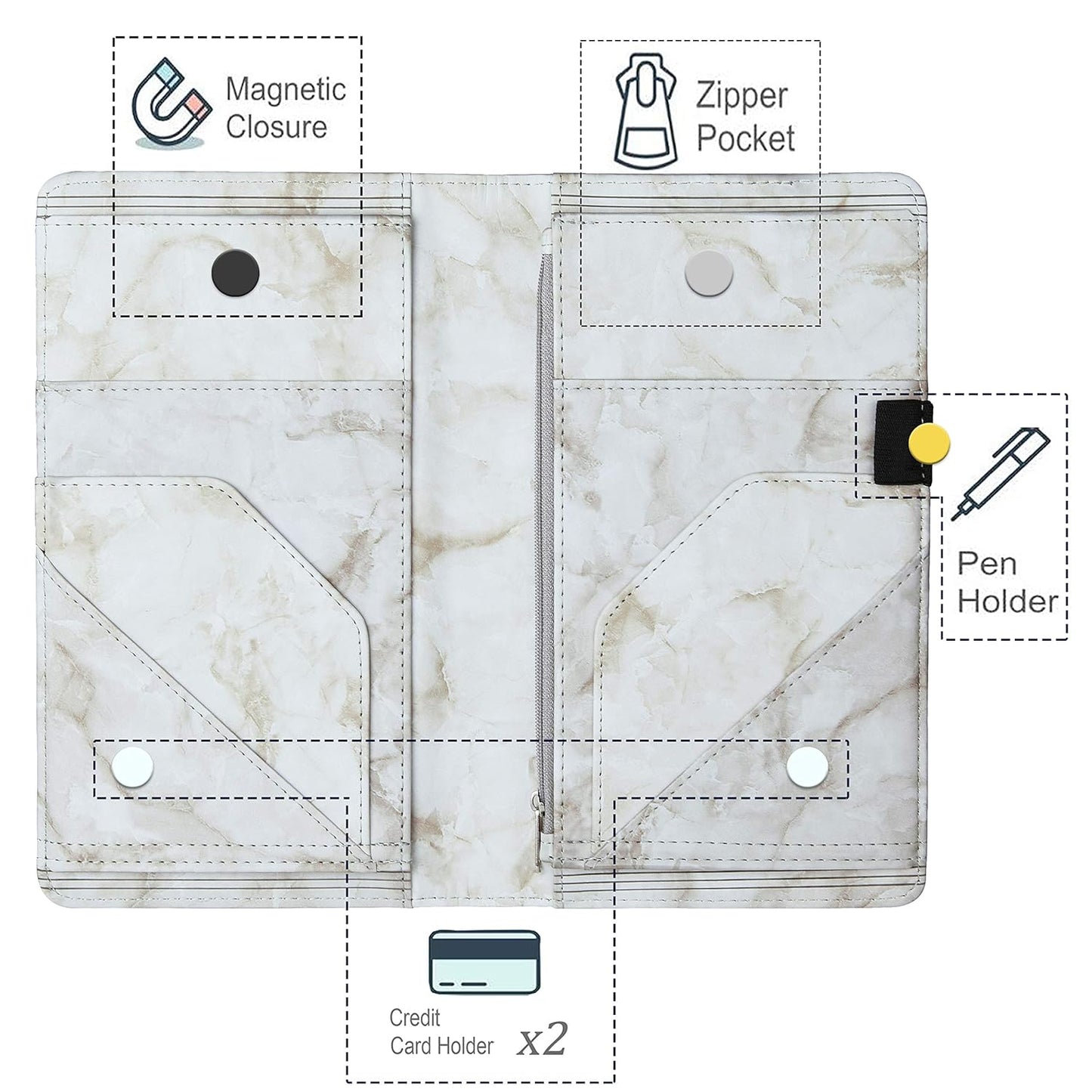 Server Books for Waitress, Restaurant Guest Check Organizer,  Waitress Book with Zipper High Volume Pocket and Magnetic Closure, Presenters Card Holder for Waiter, Bartender (2022 Marble Gary)