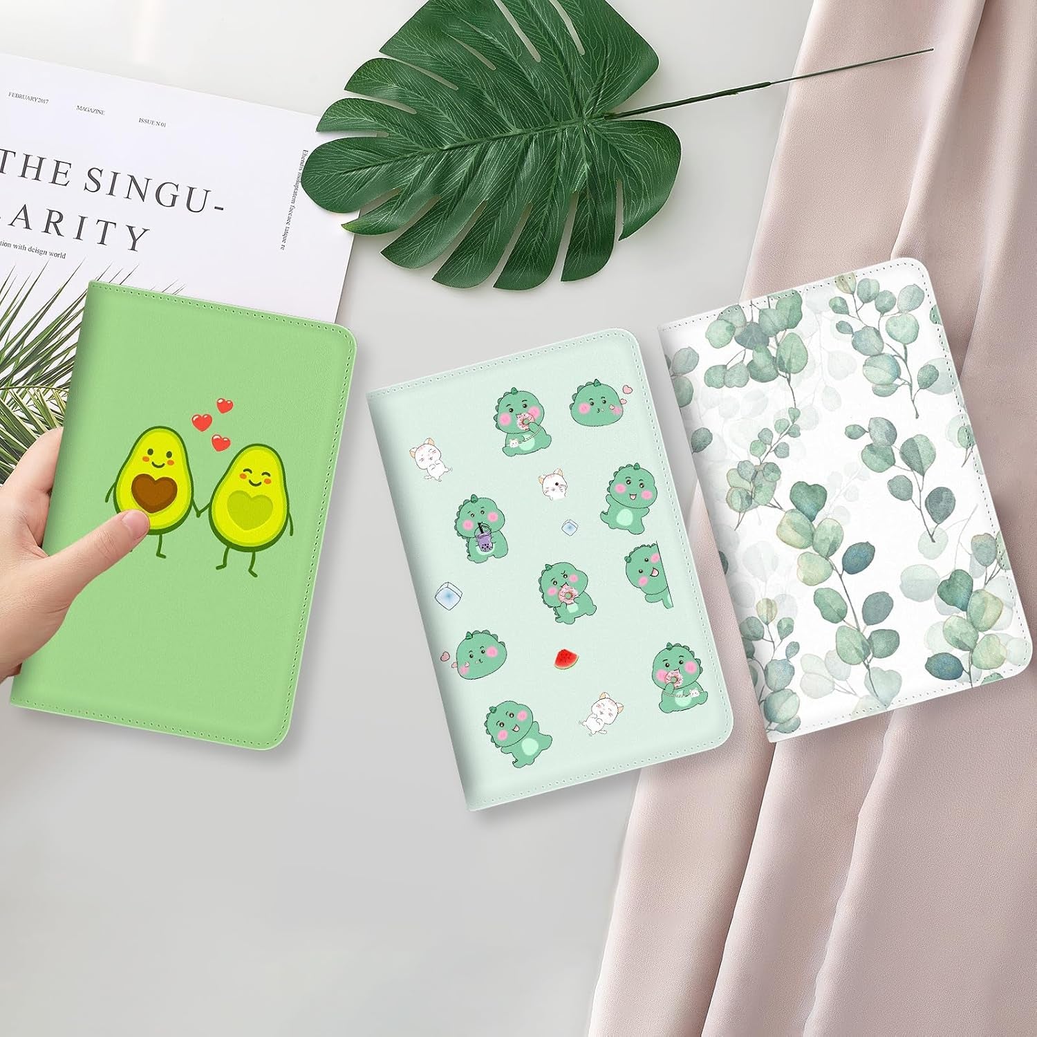 Server Book, PU Leather Server Books for Waitress, Waitress Book with 1 Zipper Pocket, Waiter Wallet with 9 Pockets and 1 Pen Holder, Server Note Pad Checkbook Fit Server Apron- Dinosaurs