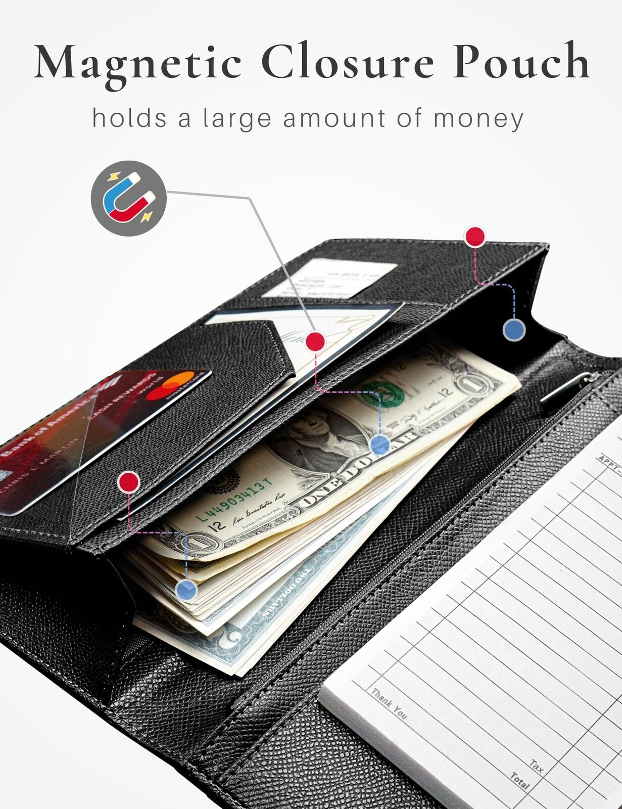 Server Book with Zipper and Magnetic Pocket, Cute Waitress Book Server Bookle...