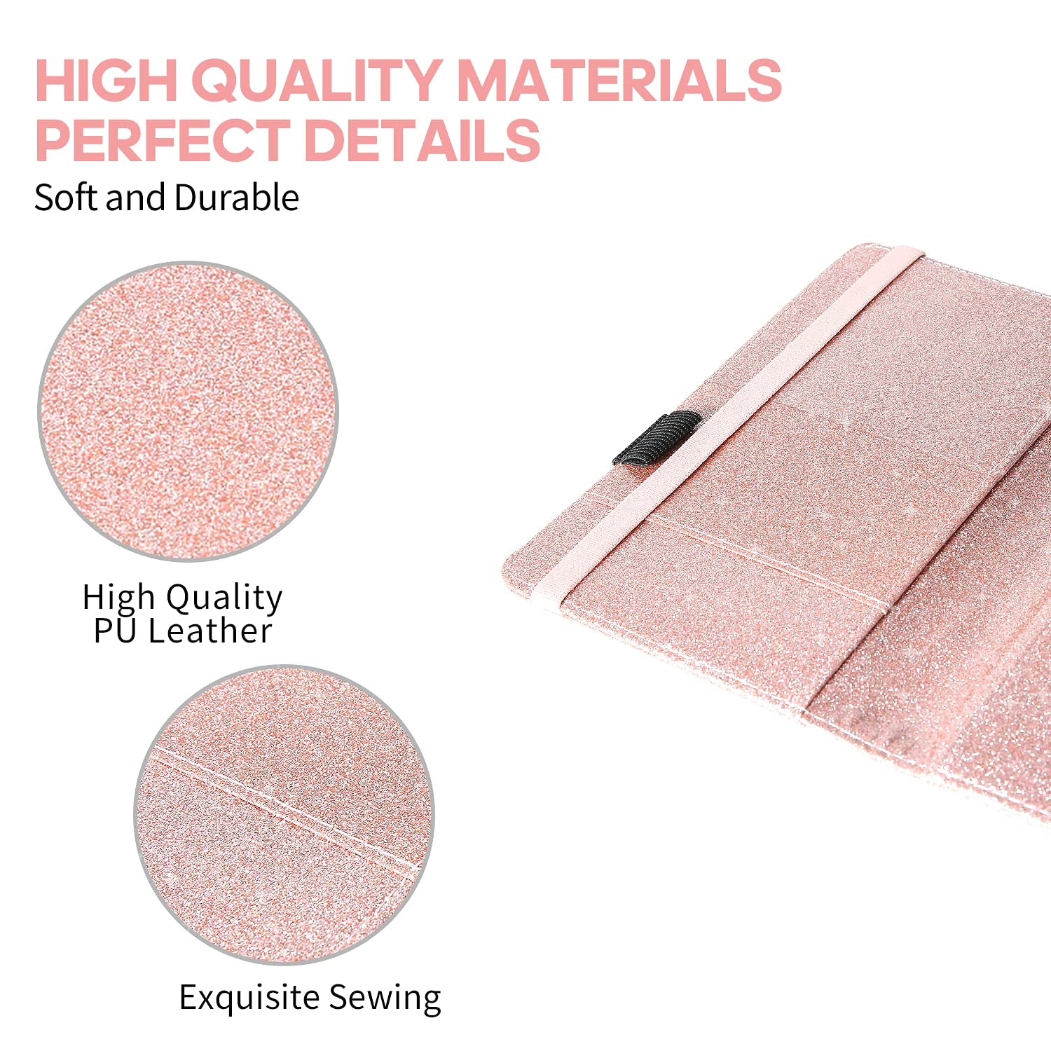 Server Books for Waitress - Leather Waitress Book Server Wallet with Elastic Bandage Closure - Organizer with Money Pocket Fit Server Apron - Sparkly Serving Accessory-Glitter Rose Gold