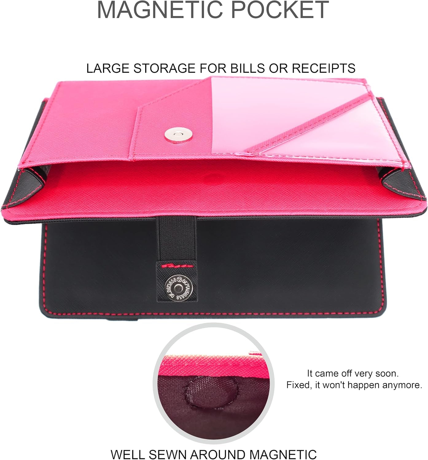 Server Book Pro, 2Nd Gen, with Expandable Pocket Double Magnet & Zipper Expandable Pocket (8.5 in X 5 In, Large Storage Capacity) - Black/Magenta