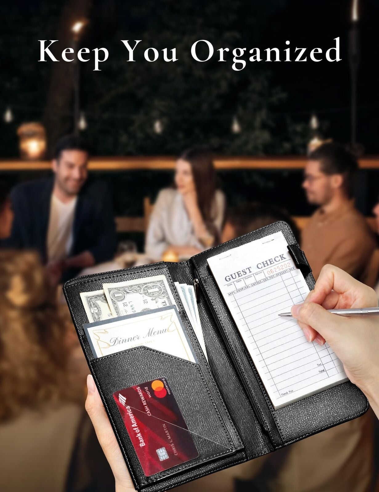 Server Book with Zipper and Magnetic Pocket, Cute Waitress Book Server Bookle...