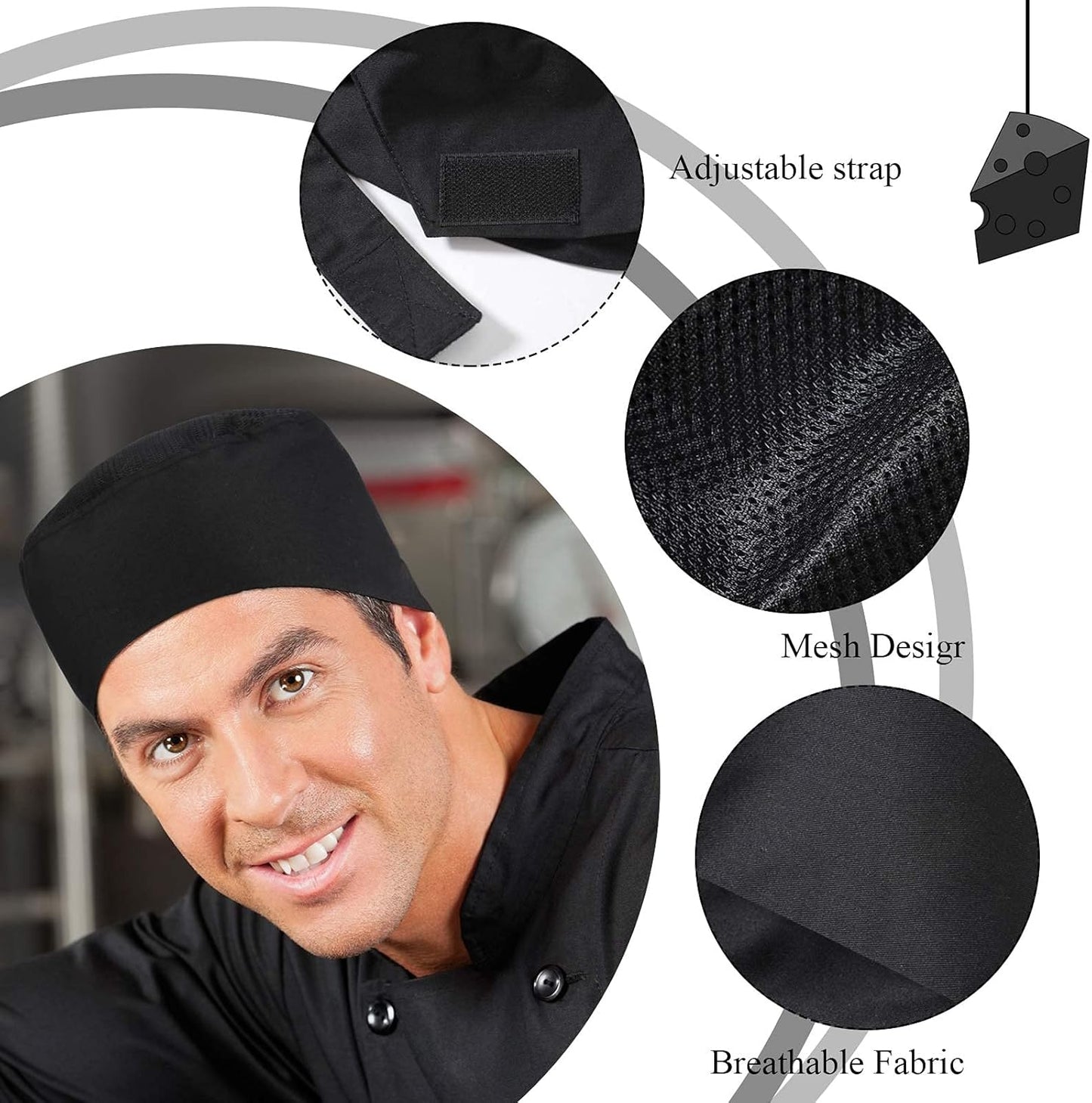 Unisex Chef Hats for Men Women Adult Adjustable Chef Beanie Caps with Breathable Mesh Top for Kitchen Cooking