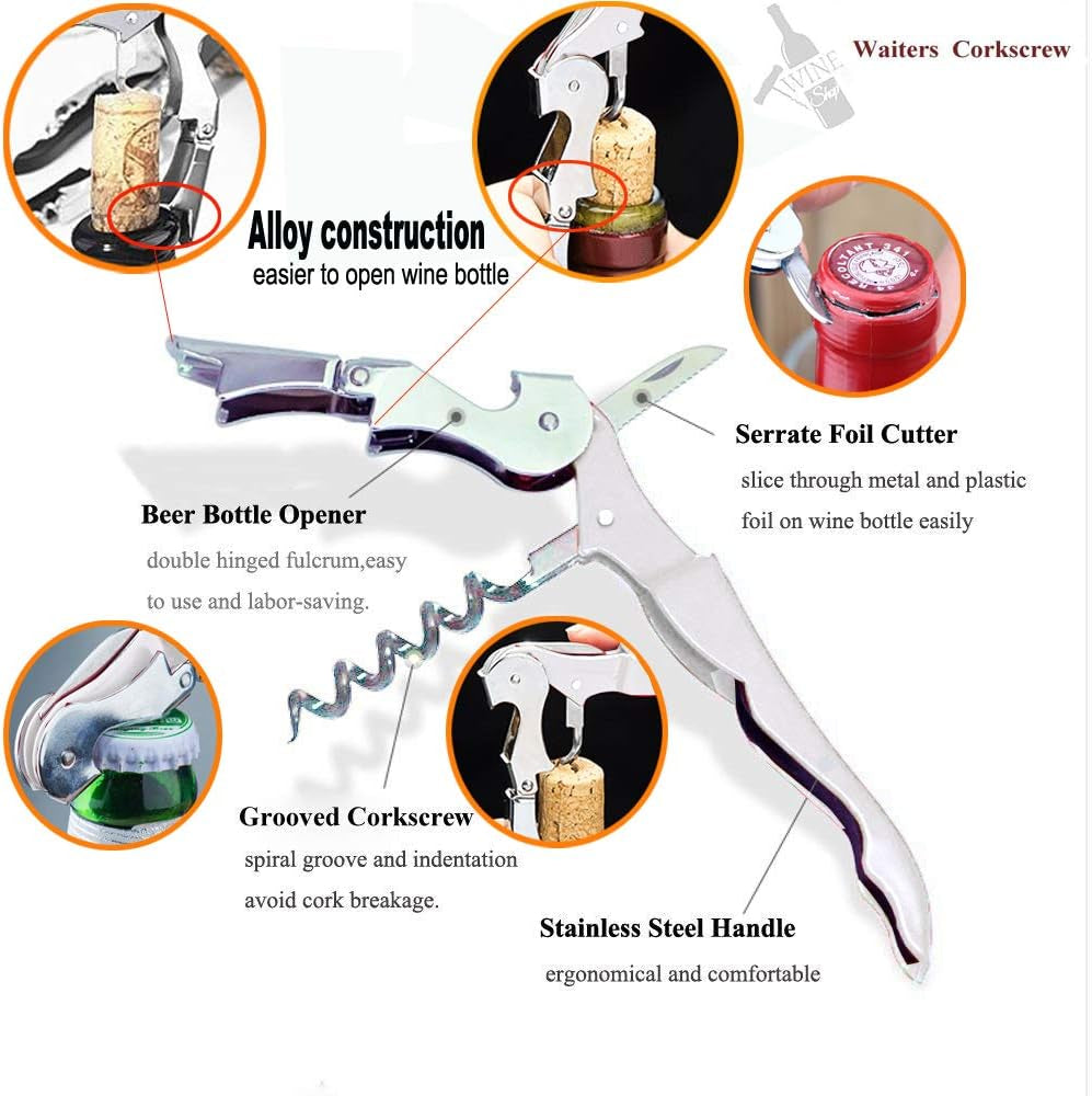 Professional Waiter Corkscrew Wine Openers Set (4 Pcs),Upgraded with Heavy Duty Stainless Steel Hinges Wine Key for Restaurant Waiters, Sommelier, Bartenders