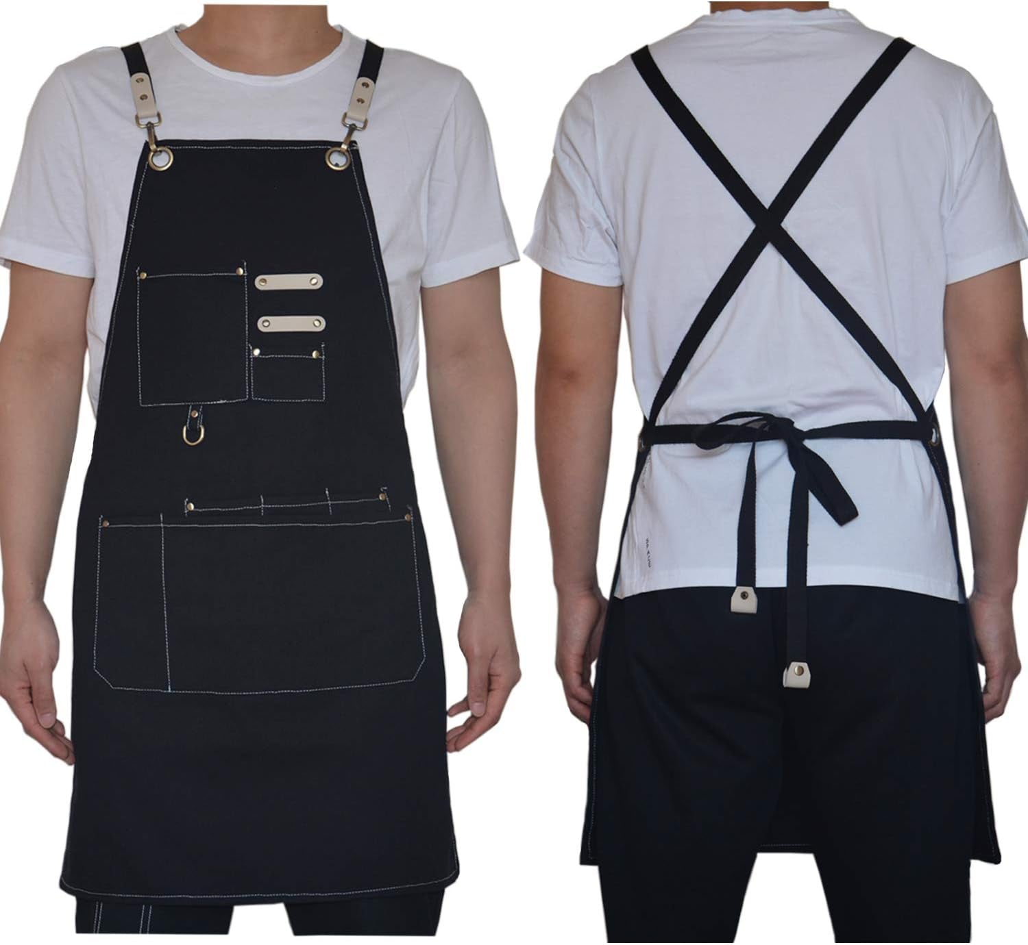 Chef Apron Water Resistant Canvas Cross Back Adjustable Apron for Men Women