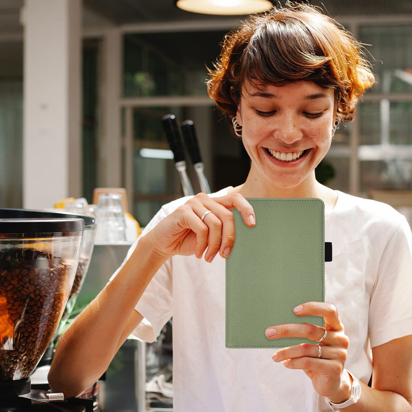 Server Book with Zipper Pocket, Premium Leather Server Books for Waitress, Waiter Wallet Waitress Book Fit Server Apron, Agave Green