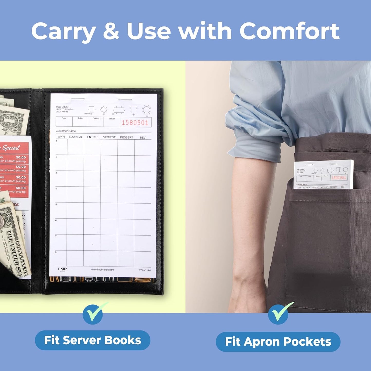 Server Note Pads Paper, Guest Check Books, Total 1000 Sheets, 10 Pads, 100 Sheets/Pad, Guest Check Pads, Order Pads for Servers, Waitress Notepads for Restaurant, Bar, Cafe, Diners