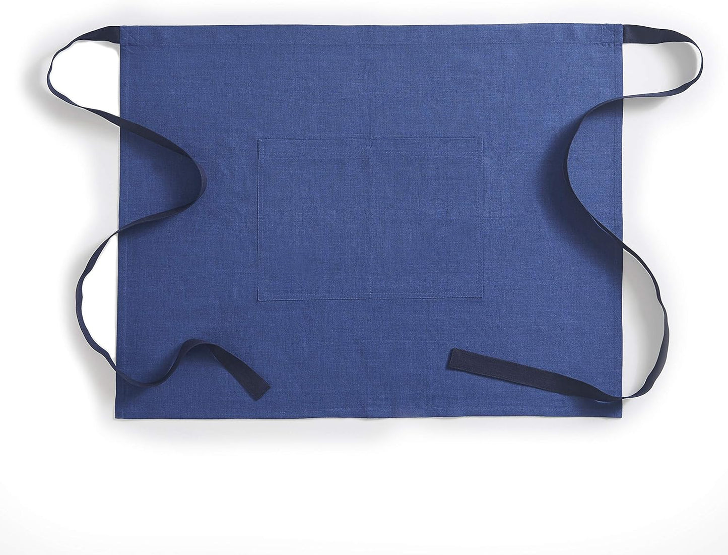 Linen Bistro Server Apron - Blue, Extra Long Ties (40 Inches) with Pockets - 100% Pure Linen Half Apron for Men and Women - Handcrafted from European Flax
