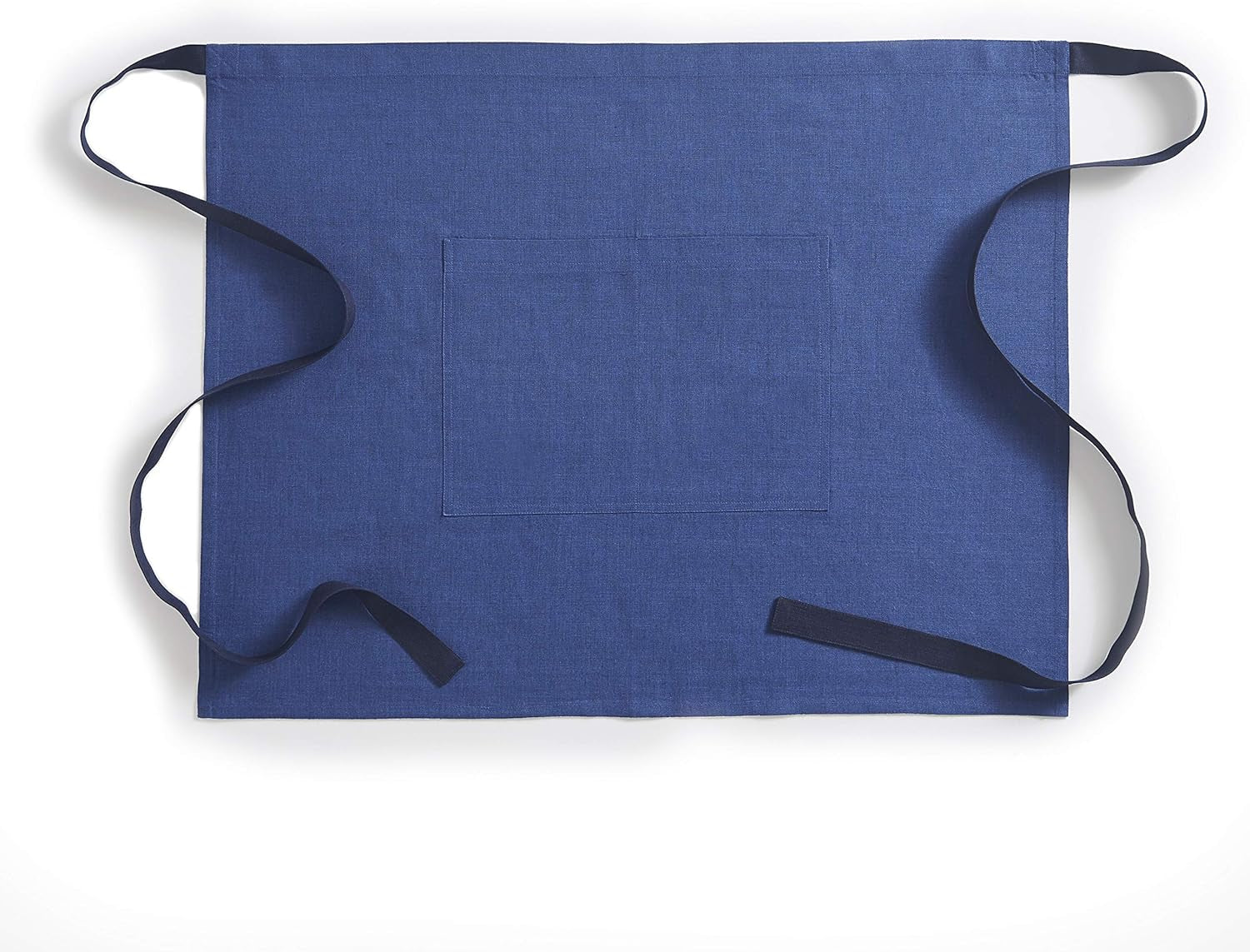 Linen Bistro Server Apron - Blue, Extra Long Ties (40 Inches) with Pockets - 100% Pure Linen Half Apron for Men and Women - Handcrafted from European Flax