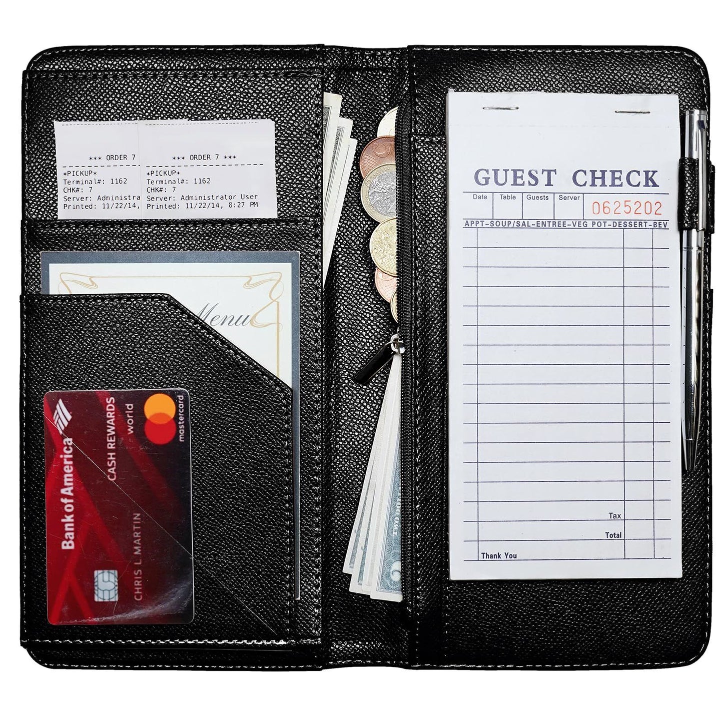 Server Book with Zipper and Magnetic Pocket, Cute Waitress Book Server Bookle...